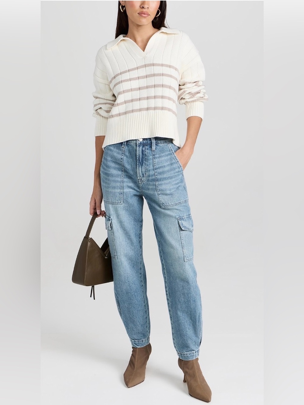 Pistola Arlo Polo Sweater in ECRU TAUPE STRIPE